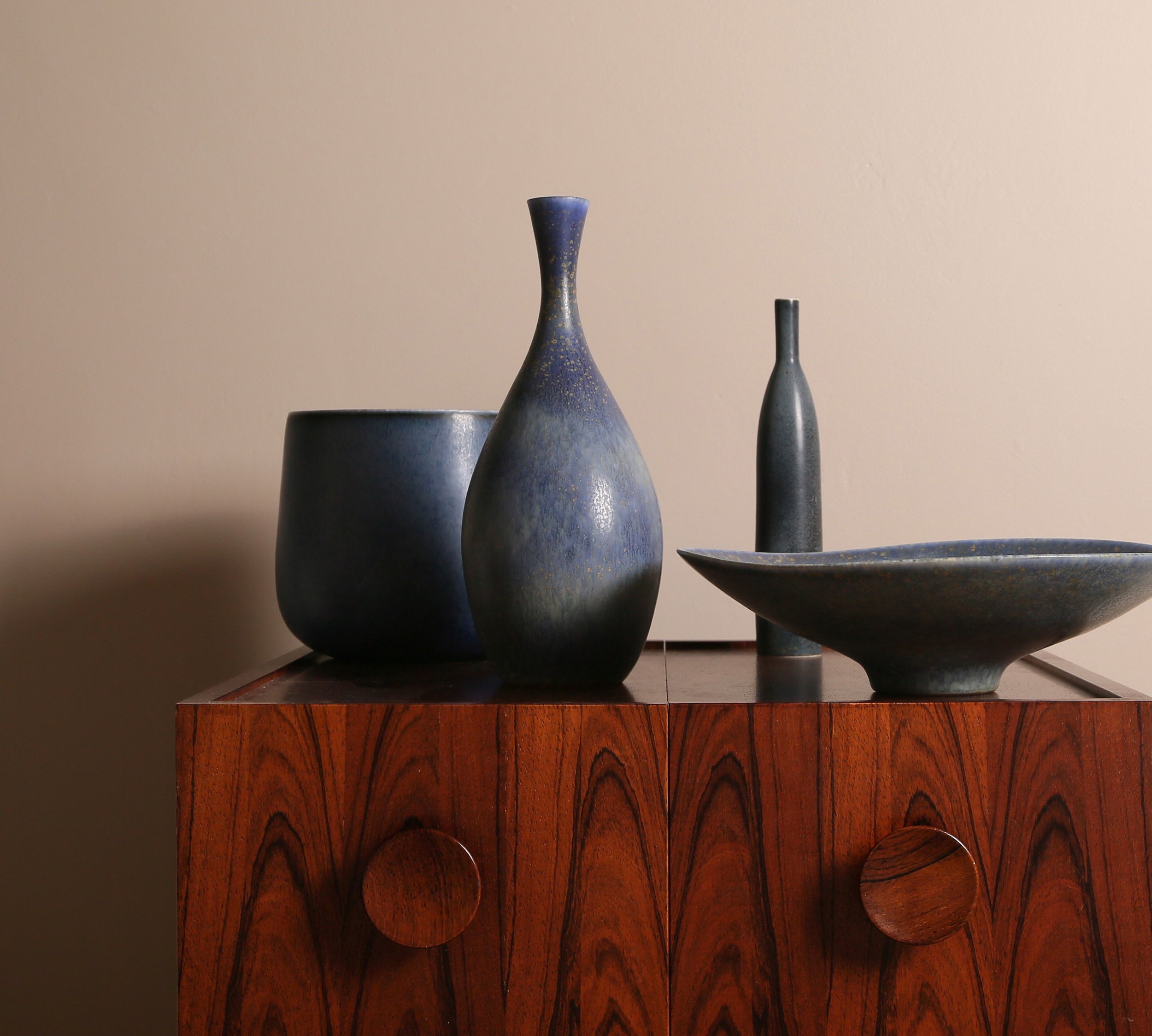 Carl Harry Stålhane Blue Collection of Four Vessels Rörstrand Ab
